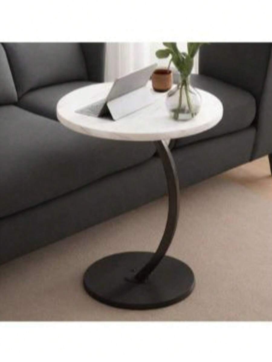 Round Side Table, For Living Room, Bedroom - White - View 1