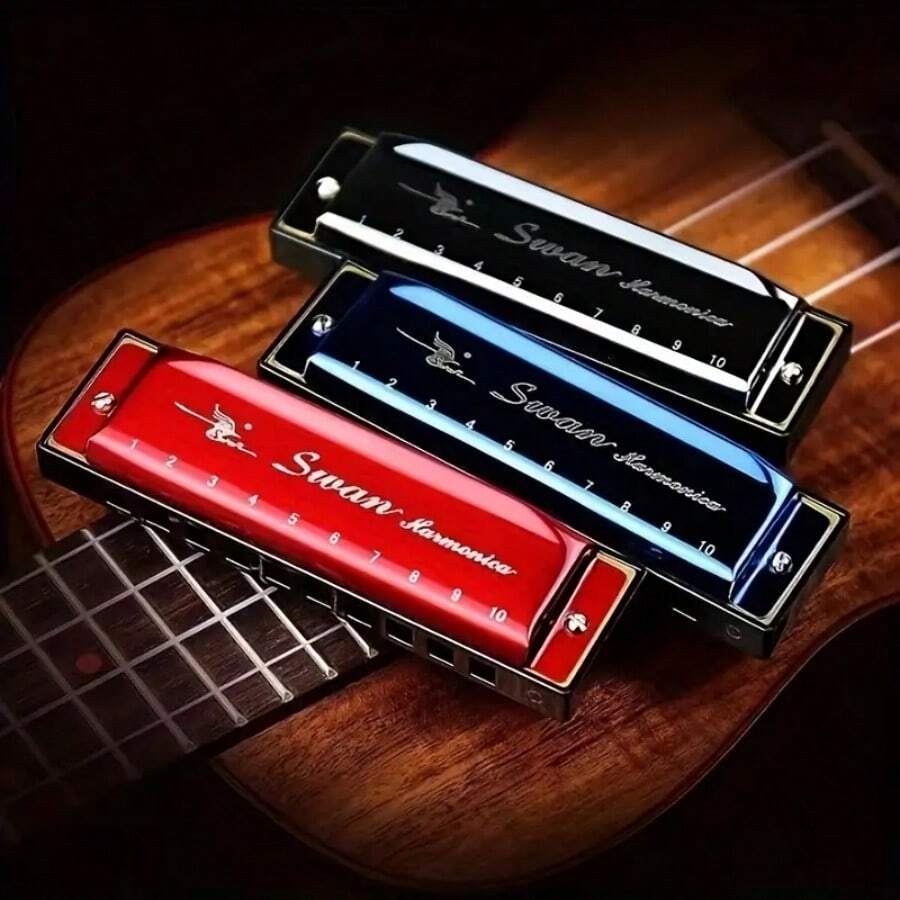 1pc 10-Hole 20-Reed C-Key Blues High-Quality Stainless Steel Harmonica, Multiple Colors Available, Beginner Student Musical Instrument, Great Gift For Kids.