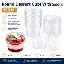 150/15pcs Round Dessert Cups, 5oz/150ml Each, With Spoon Cup Set, Perfect For Parties. Suitable For Yogurt Parfait, Jelly, Fruit Jelly, Yogurt Salad, Etc. Very Practical Dessert Packaging Box - Multicolor - View 3