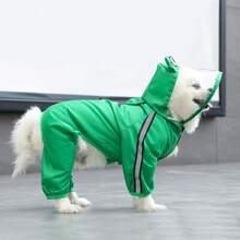 大型犬雨衣带反光条，可调节连帽宠物雨衣 - 彩色 - 查看 9