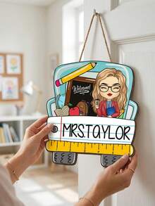 1pc Customized Teacher Classroom Wooden Door Sign, Personalized Teacher Name, Welcome Door Hanger, 3 Styles Available, Wooden Printed Sign With Hanging Rope, Classroom Decor, Teacher Appreciation Back To School Gift For Educators - Multicolor - View 10
