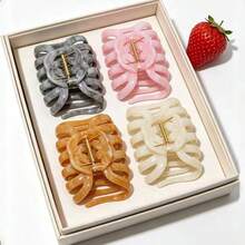2pcs/4pcs Solid Color Casual ABS Plastic (ABS Resin) Ink Wash Premium Large Hair Claw Clip For Women Back Of Head Pumpkin Clip Suitable For Thick Hair Hair Claw Hair Grab All Season Hair Accessory Headband - Multicolor - View 3