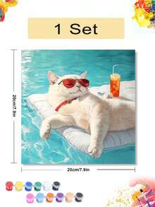 1pc/4pcs Snow Beach Scene Cat In Water Theme DIY Digital Oil Painting Handmade Adult Home Decor Holiday Gift - 20x20 - View 11