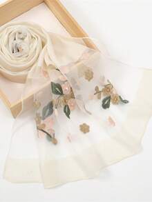 1pc Elegant Faux Pearl Patterned Silk Scarf/Necktie, A Solid-Colored Shawl, Suitable For Daily Wear In Autumn And Winter, Can Be Used As A Clothing Accessory. - Off White - View 6