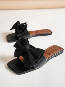 MICCOM Fashion Women's Flat Square Toe Open Toe Slippers, Spring/Summer New Versatile Sandals, Beach Slides, Non-Slip Outdoor Wear For Women - Black - View 5