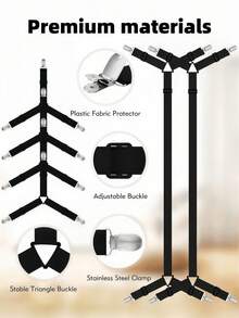 LMMAKE Bed Sheet Straps, 6 Pack Fitted Bed Sheet Fasteners Clips Adjustable Crisscross Bed Sheet Holder Straps For Corners Mattress Sheet Suspenders Grippers Bedding Accessories, Black - Fasteners + Clamps - View 4