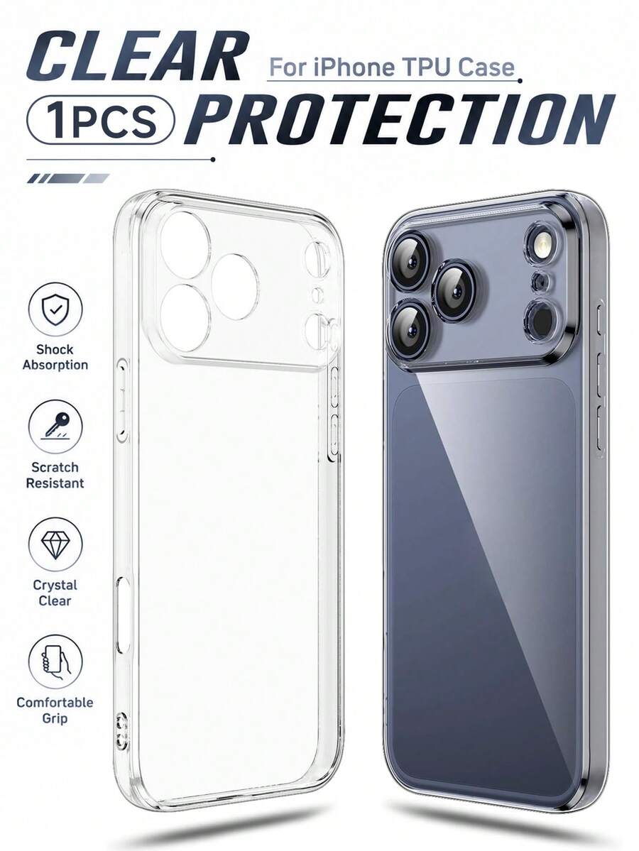 1入裝 透明 TPU 保護殼，相容 iPhone 17 Pro Max，含相機保護、超薄、防震、抗黃變、防刮，適用於 iPhone 17 Pro Max、17、17 Pro、17 Air、16 Pro Max、16、16 Pro、16 Plus、15 Pro Max、15、15 Pro、15 Plus、14、14 Pro Max、14 Plus、13 Pro Max、13、12、11 Pro Max 手機殼