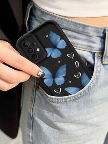 1 Stück kreative blaue Schmetterling süße kleine Herzmuster Farbverlauf Handyhülle, vollständige Abdeckung stoßfeste Schutzhülle, minimalistisches Design, weicher Cartoon-Stil, perfekter Schutz für Ihr Handy, kompatibel mit Honor X7/Galaxy A56 5G/ Smart 8/ Hot 40/Transsion Spark 30C/Spark Go 2024/ Note 14 5G/ E22/E22i/ A54 - Schwarz - Übersicht 5