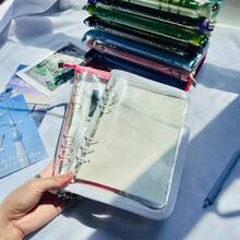 1入 A5 A6 多色拉鍊活頁夾貼紙書替換內頁，適用於學校、辦公室、手帳、旅行照片、筆記、創意寫作、DIY相簿、便條本、旅行日記、現金與支票收納，學生用品 - 彩色 - 查看 9