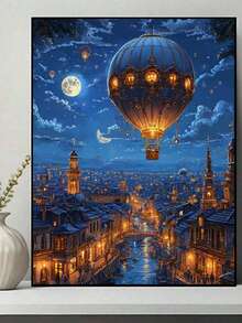 5D DIY Diamond Painting Kit, Hot Air Balloon Pattern, Beginner Level 5D Full Round Diamond Embroidery Crystal Mosaic Craft, Includes Tool Set, Suitable For Home Wall Decor, Thanksgiving Christmas Gift For Family And Friends - Multicolor - View 3