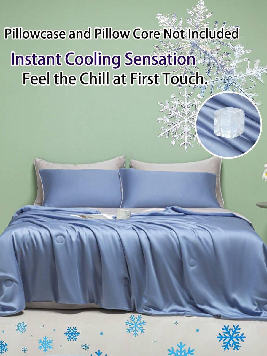 1pc Smooth Luxury Quilt, Suitable For All Seasons, Thin Bedding Quilt, Machine Washable, Air Conditioning Quilt - Dusty Blue - View 1