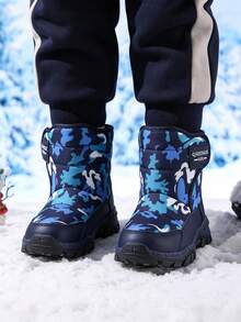 兒童冬季保暖內裡休閒鞋 戶外保暖雪地靴 - 藍色 - 查看 2