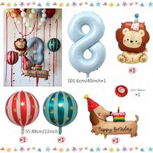 40 Inch Light Blue Number 0-9 Balloon Set, Cute Lion And Dachshund Balloon Circus Theme Suitable For Birthday Party Decoration, Children's Photo Booth Props, - View 11