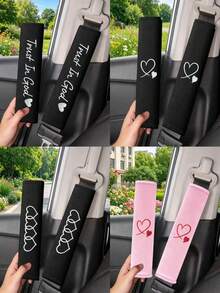 2Pcs Heart Pattern Car Seat Belt Covers, Soft Seatbelt Shoulder Strap Pads, Anti-Strangulation Car Interior Accessories For Women - Embroidered Shoulder Pads - View 1