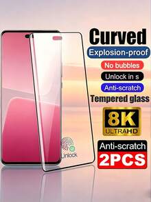 2 Packs 3D Curved Clear Tempered Glass Screen Protectors HD Clarity Explosion-Proof & Scratch-Resistant, Fingerprint ID Compatible. Compatible With Samsung Galaxy S26/S25 Compatible With Xiaomi 15T Note 15/14 Reno Series And More Models. 9H Hardness Auto Adsorption High Hardness Rounded Edge Dust-Proof Design. - 2Pcs - View 2