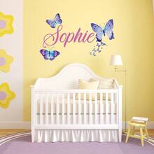 Calcomanía de pared personalizada con nombre y mariposa, pegatina de vinilo autoadhesiva personalizada para decoración del hogar y dormitorio (solo la pegatina) - Multicolor - Ver 3