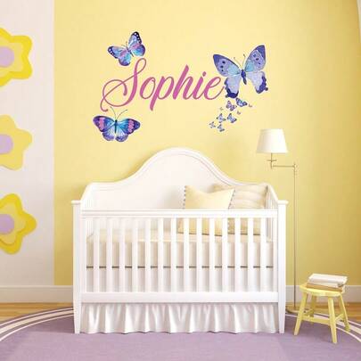 Calcomanía de pared personalizada con nombre y mariposa, pegatina de vinilo autoadhesiva personalizada para decoración del hogar y dormitorio (solo la pegatina)