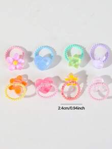 40 piezas de ligas para el cabello de cristal transparente multicolor con diseños de flor, conejo, corazón y estrella, elásticas, duraderas, no dañinas, pequeñas bandas de goma, accesorios para el cabello versátiles y de moda para uso diario - Multicolor - Ver 5