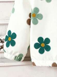 Young Girl Floral Print Warm Hooded Jacket - White - View 7