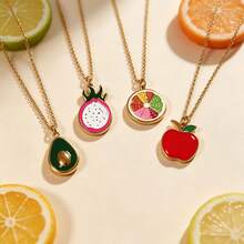 YUZENG Summer Fresh Fruit Necklace Collection, Hypoallergenic Stainless Steel, Cherry/Watermelon/Dragon Fruit Pendants, Versatile Daily Jewelry - Gold - View 5