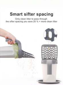 1pc All-In-One Cat Litter Scoop With Built-In Trash Bag Set, Detachable Pet Cleaning Tool, Large Capacity Cat Litter Shovel For Cats And Dogs, Poop Scooper Tool - Light Grey - View 8