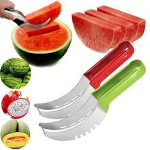 Watermelon Slicer Fruit Divider Multifunctional Melon Cutter Convenient Large Fruit And Vegetable Slicer Easy Cut Stainless Steel Watermelon Slicer Watermelon Cube Slicer Watermelon Fruit Divider Watermelon Ball Scoop Tool Summer Melon Eating Tool - Multicolor - View 3