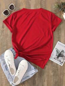100% Cotton Unisex Tee, Star & Ladybug Print, Vintage Style, Premium Fabric, Summer Graphic Top, Ideal For Daily Wear & Holiday Gifts - 紅色 - 查看 2