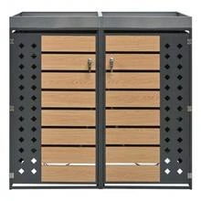 Garbage Can Enclosure, Horizontal Wood Grain Panels, Lockable, Two Doors, Planting Area, Diamond-Shaped Hollow Door Panel - Grey - View 8