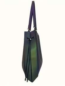 Large Capacity Shoulder Bag, Holographic Tote Bag, Drawstring Closure, Glow-In-The-Dark Geometric Handbag, Color-Changing Under Different Lighting, Foldable - Dusty Blue - View 9