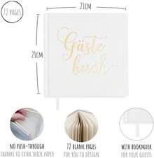 Retro Wedding Guest Book With Hard Cover, Bound, 72 Blank White Pages Of Thick, Non-Transferable Paper, Square 21 X 21 Cm - White - View 4