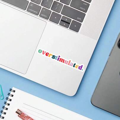 1 pieza Pegatina de vinilo con estado de ánimo abrumado colorido, calcomanía de tipografía arcoíris impermeable con estilo de texto audaz y lindo para computadora portátil, botella de agua, cuaderno, diario, funda de teléfono, decoración de equipaje