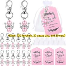 60pcs/Set Angel Keychain Gift Set, Includes 20 Keychains, 20 Transparent Organza Bags And 20 Thank You Cards, Suitable For Wedding Gifts, Baptism Party Gifts, Birthday Party Gifts And Guest Gifts (Pink, Blue) - A - View 14