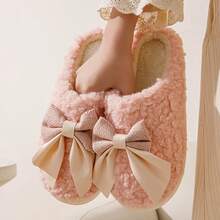 Cute Bow Fabric Home Slippers For Autumn And Winter - Pink - View 5