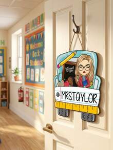 1pc Customized Teacher Classroom Wooden Door Sign, Personalized Teacher Name, Welcome Door Hanger, 3 Styles Available, Wooden Printed Sign With Hanging Rope, Classroom Decor, Teacher Appreciation Back To School Gift For Educators - Multicolor - View 9