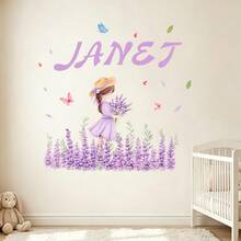 Customized Flower Girl Cartoon Wall Sticker, Personalized Text Wall Sticker, Customized Name Self-Adhesive Painting, Customizable Birthday Gift, Party - Style D - View 5