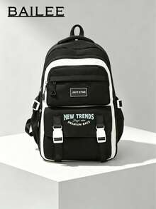 BAILEE Mochila con cremallera de color sólido, de gran capacidad, multicapa, elegante y deportiva, para deportes casuales, salidas diarias e ideal para regalos. - Multicolor - Ver 2