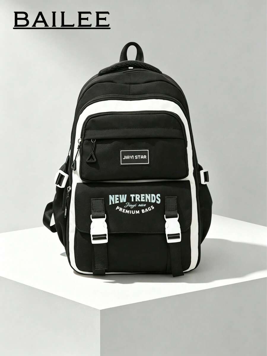 BAILEE Mochila con cremallera de color sólido, de gran capacidad, multicapa, elegante y deportiva, para deportes casuales, salidas diarias e ideal para regalos.