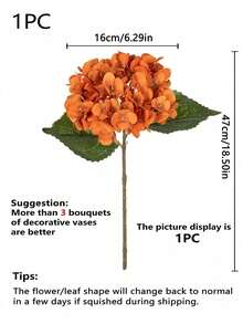 1/3pcs Champagne Embroidered Artificial Flower With Stem Plastic Hydrangea, Desktop Decor Flower, Suitable For Office, Party, Wedding, Faux Plant, Spring Summer Decoration, Garden Decor, Indoor Decoration, Mother's Day Father's Day Gift - Orange - View 3