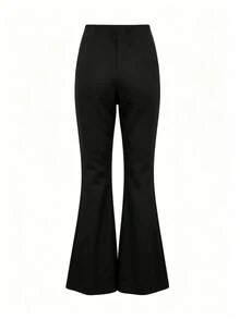 Black High-Waisted Wide Leg Sweatpants, Draped Slim Fit With White Side Stripes, Versatile Straight Leg Floor-Length Trousers Sports - Black - View 3