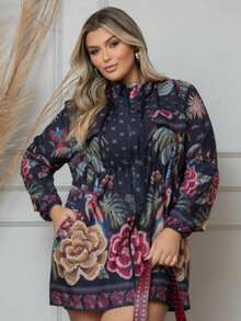Plus Size Printed Windbreaker Jacket, Plus Size Parka, Nylon Blouse - 20 - View 1