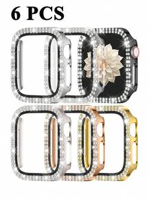 6件裝亮片保護殼，相容 Apple 螢幕保護膜 38/40/41/42/44/45/46/49mm 系列 SE/11/10/9/8/7/6/5/4/3/2/1，亮片鑽石錶圈保護殼，內建鋼化玻璃，全方位保護，防刮，適用於 配件 - 6PCS Case - 查看 9