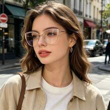 1 Pair Women's New Cat Eye Fashion Glasses, Full Frame Solid Color Transparent Lenses, Rhinestone Decor, Metal Temple Design, Decorative Glasses, Elegant Style Women's Fashion Accessory - Classic Pink Frame - View 2