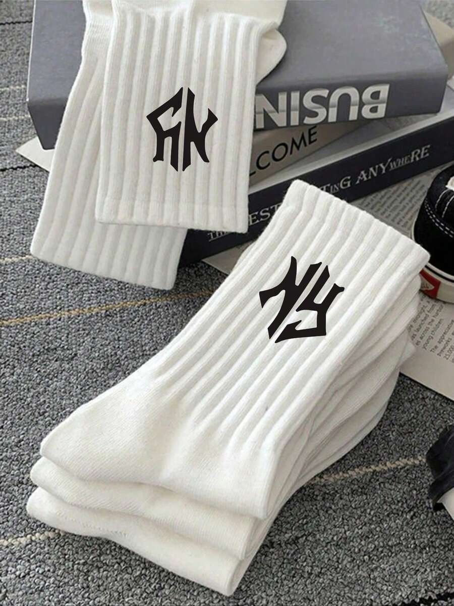 Calcetines de media caña para deportes al aire libre, combinación de colores negro y blanco, decoración con logotipo, tela transpirable y amigable con la piel, ajuste elástico antideslizante, adecuados para senderismo al aire libre, trote, cómodos y versátiles para todas las estaciones - Multicolor - Ver 1