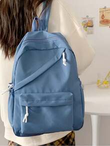1pc Back To School Large Capacity Casual Versatile Solid Color Backpack, Minimalist Solid Color Multi-Functional Student Backpack, Suitable For Daily Use, Outings, Travel, Exclusive Use. Birthday Gift. - Multicolor - View 10