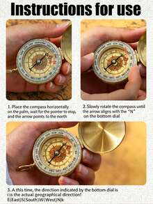 10pcs/1pcVintageBrassPocketCompassWithFlipLidPortableHandHeldNavigationCompassWithKeyRingPrecisionDirectionFinderForOutdoorCampingHikingTravelBackToSchoolSurvivalToolRetroDecorCollectibleAccessory - Multiple Styles - View 12