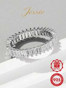 Jessie Jewelry Cubic Zirconia Decor Silver Wedding Band For Women Bridal Wedding Fine Jewelry Engagement - Silver - View 1