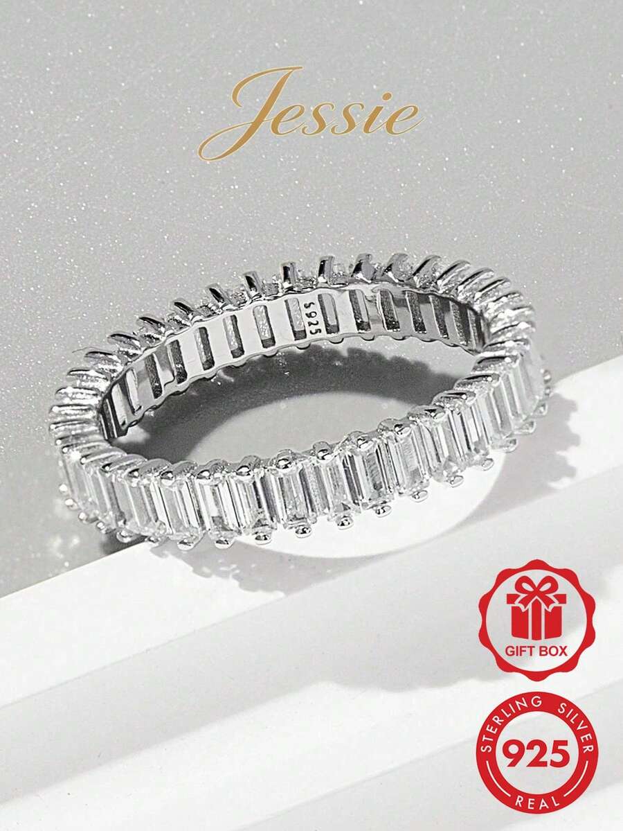 Jessie Jewelry Cubic Zirconia Decor Silver Wedding Band For Women Bridal Wedding Fine Jewelry Engagement - Silver - View 1