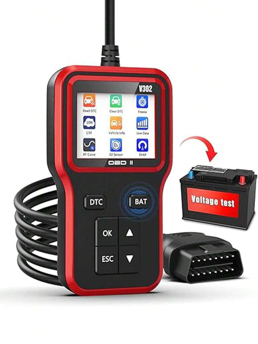 V302 OBD2 Scanner With Upgraded Battery Tester, Car Diagnostic Tool, Check Engine Light And Emission Readiness Status, Fault Code Reader For All OBD II Protocol Vehicles Since 1996