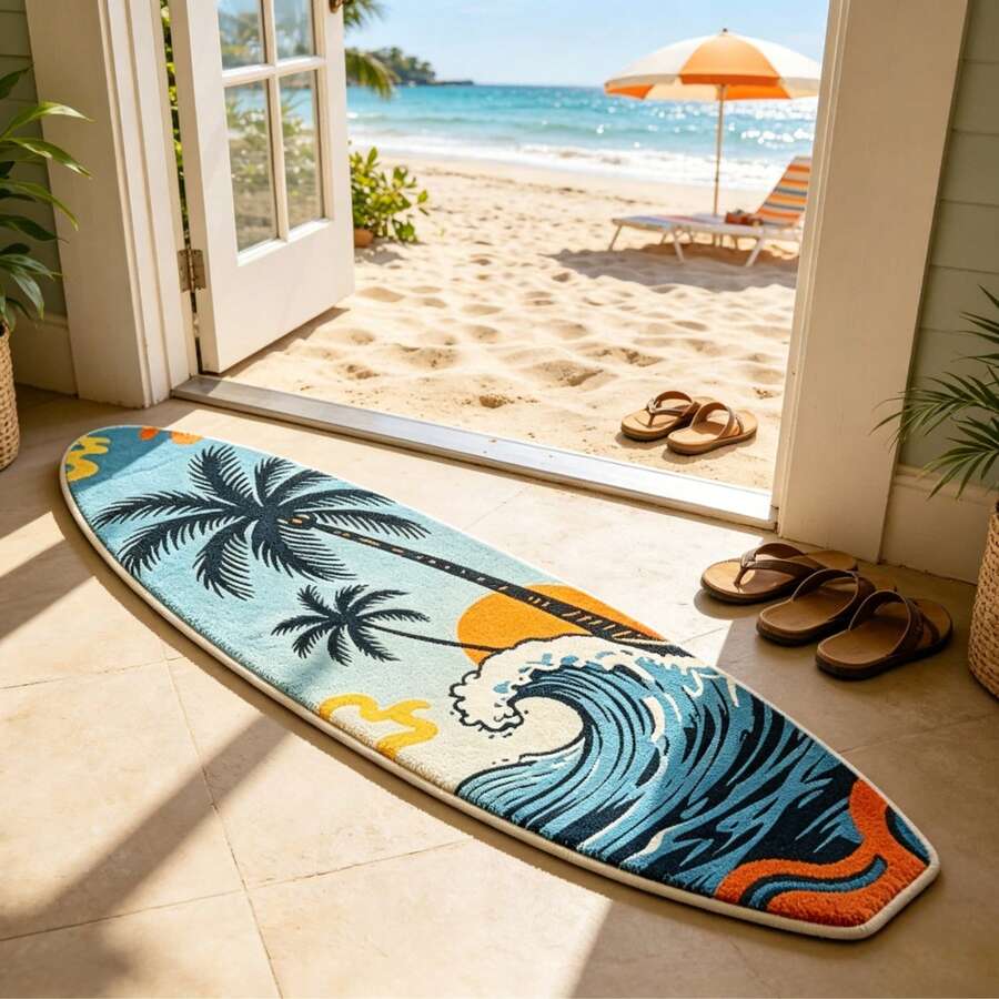 1 pieza Alfombra con forma de tabla de surf con rayas geométricas, felpa de cachemira sintética 300, alfombra decorativa para la cama, decoración de dormitorio, alfombra pequeña, alfombra, decoración del hogar, alfombra de sala de estar, alfombra pequeña de sala de estar, alfombra de dormitorio, decoración del hogar de sala de estar, alfombra para exteriores, alfombra lavable - Multicolor 8 - Ver 1