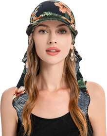 ZLYC Chemo - Gorros para Mujer, con Visera y Visera preatada, para la Cabeza - verde, (Verde geométrico) - Ver 4